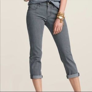 CABi #324 Johnny Crop Railroad Cropped Navy and White Striped Jeans 2